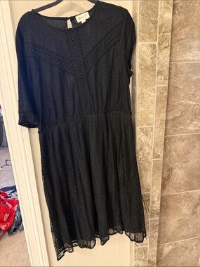 bp Black Eyelet Midi Dress with Scalloped Hem